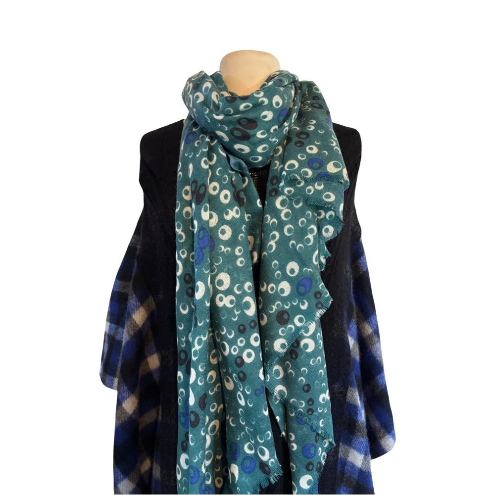 100% Cashmere Teal and Blue Circle Scarf